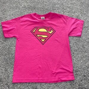 Superman Shirt Girls M Pink DC Comics Hero Superhero Graphic Logo Short Sleeve